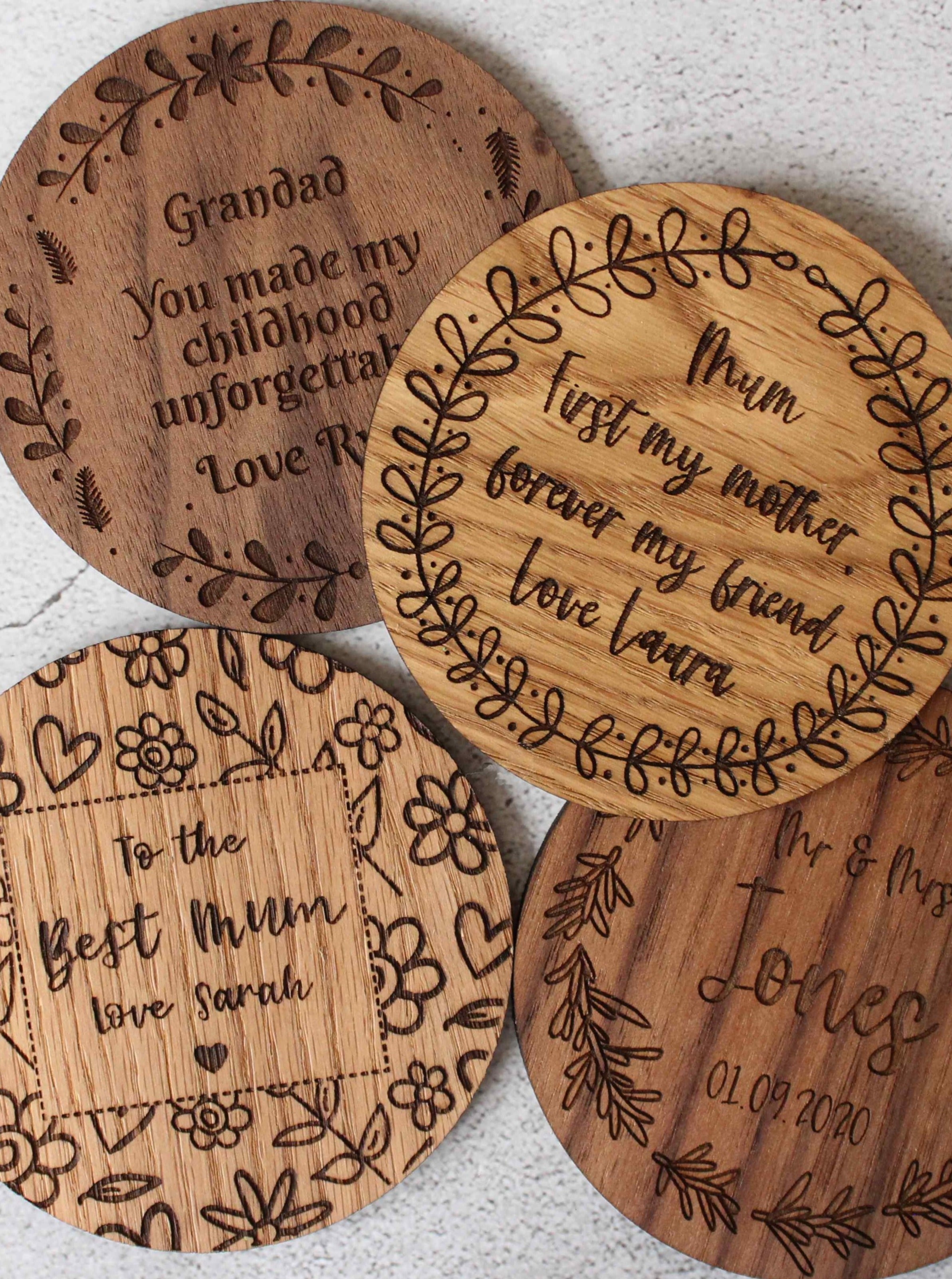 Personalised Floral Drinks Coasters Handmade Gift The Wood Look